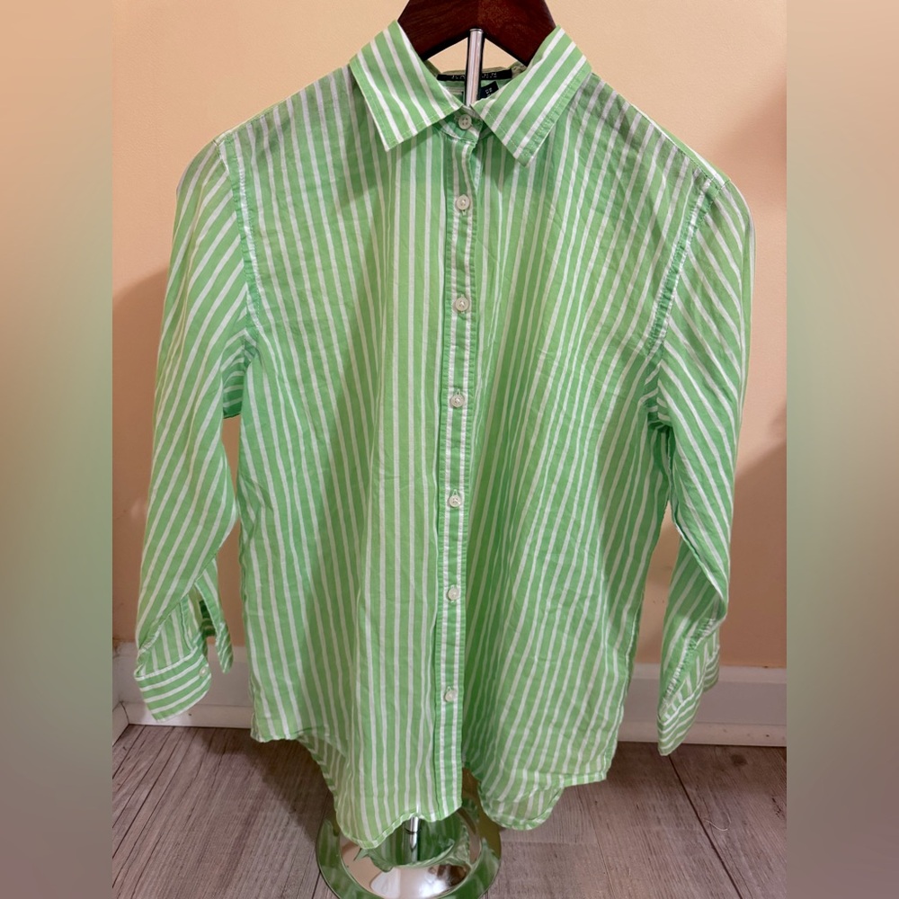 Lauren Ralph Lauren Women's Lightweight Neon Green Striped button down Medium